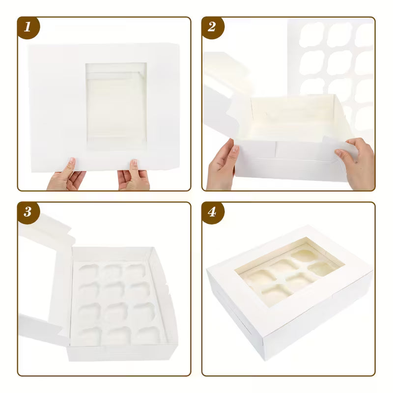 Cajas para Cupcakes con Ventanas y Divisores - 12 Unidades