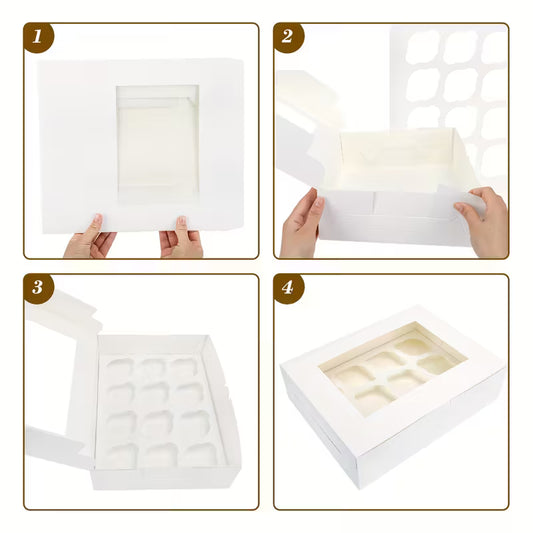 Cajas para Cupcakes con Ventanas y Divisores - 12 Unidades