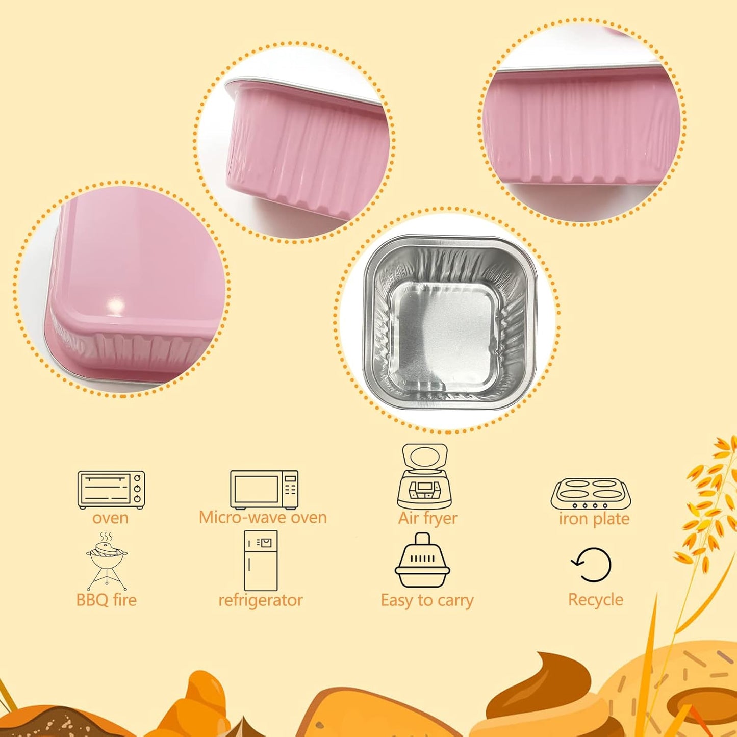 Envase para Porcione Cuadrado Rosado 5 oz