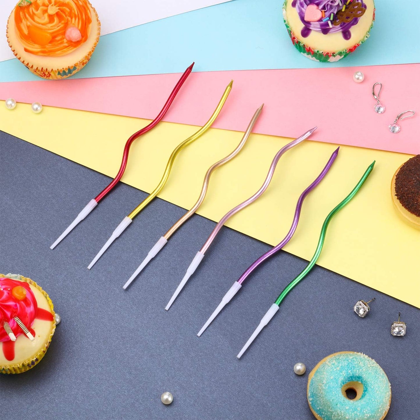 velas en espiral para pastel de cumpleaños set de 6 & 1 unidad