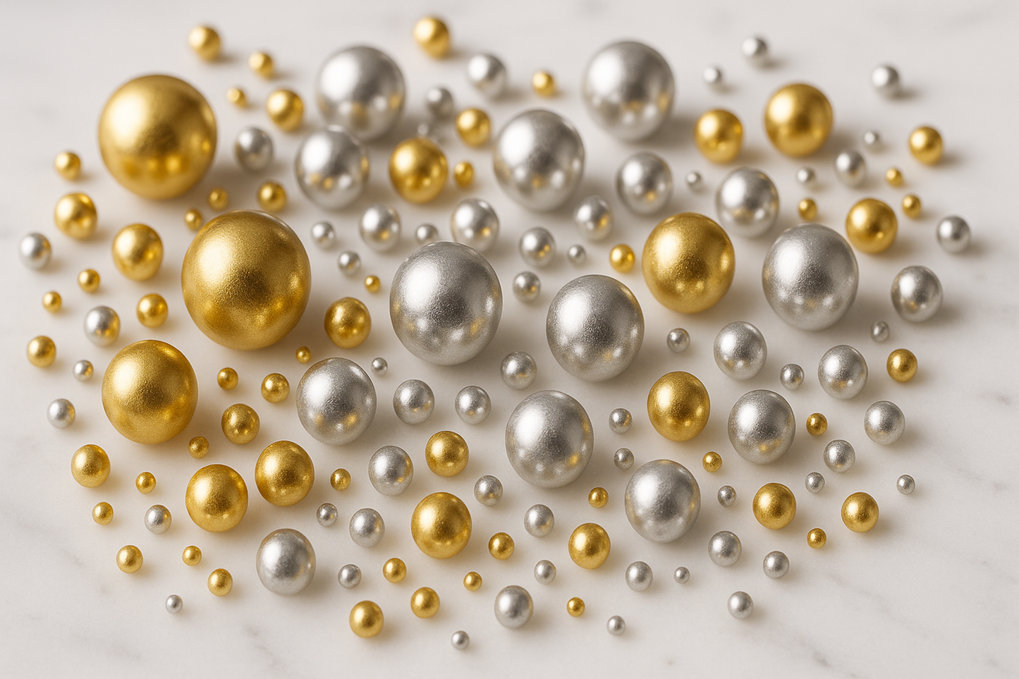 Bolas doradas y plateadas - Primer plano