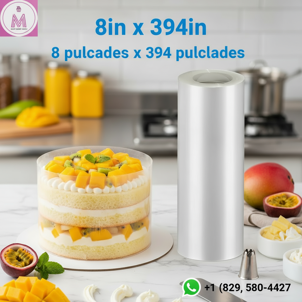 Cake collar product with Mechy Bakery Supply logo and WhatsApp contact