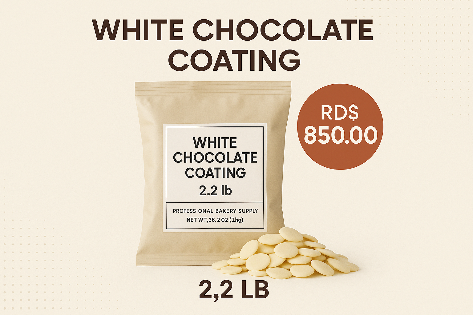 Cobertura de chocolate blanco 2.2 LB - Post para redes sociales RD$850.00