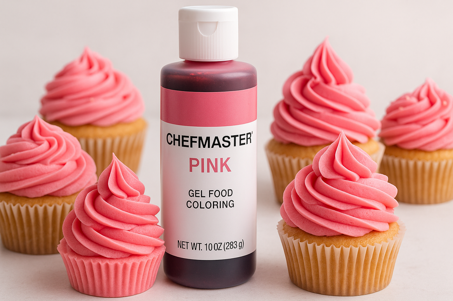 Color rosado gel Chefmaster con resultados