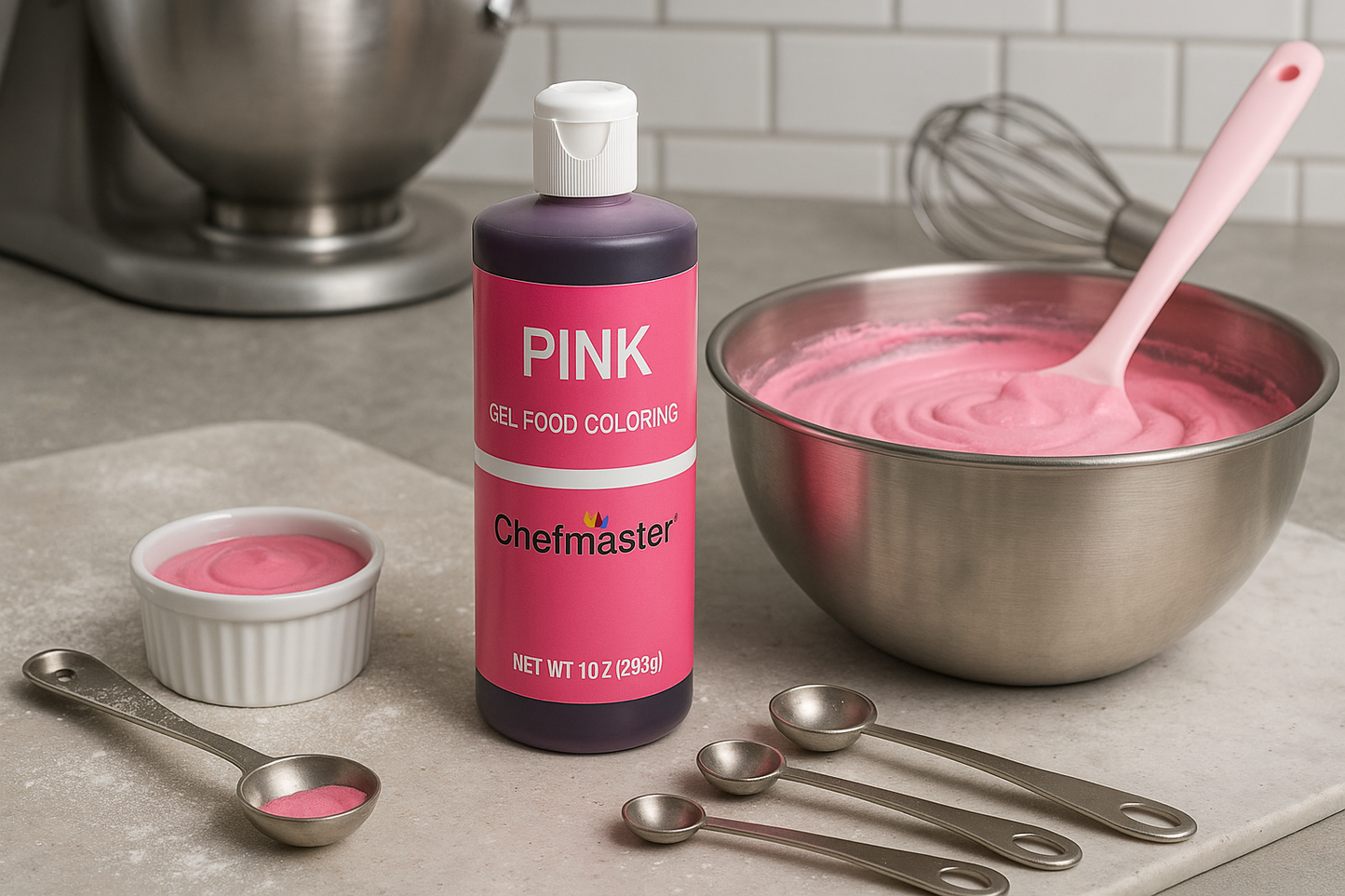 Color rosado gel Chefmaster en uso