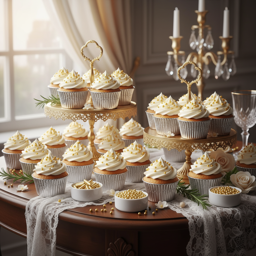 Cupcakes con perlas doradas