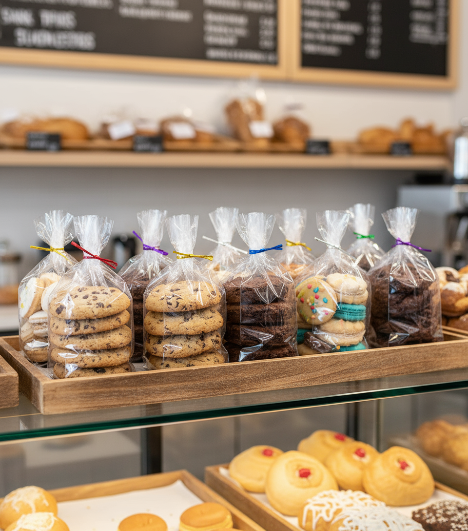 Fundas de celofán con productos de repostería