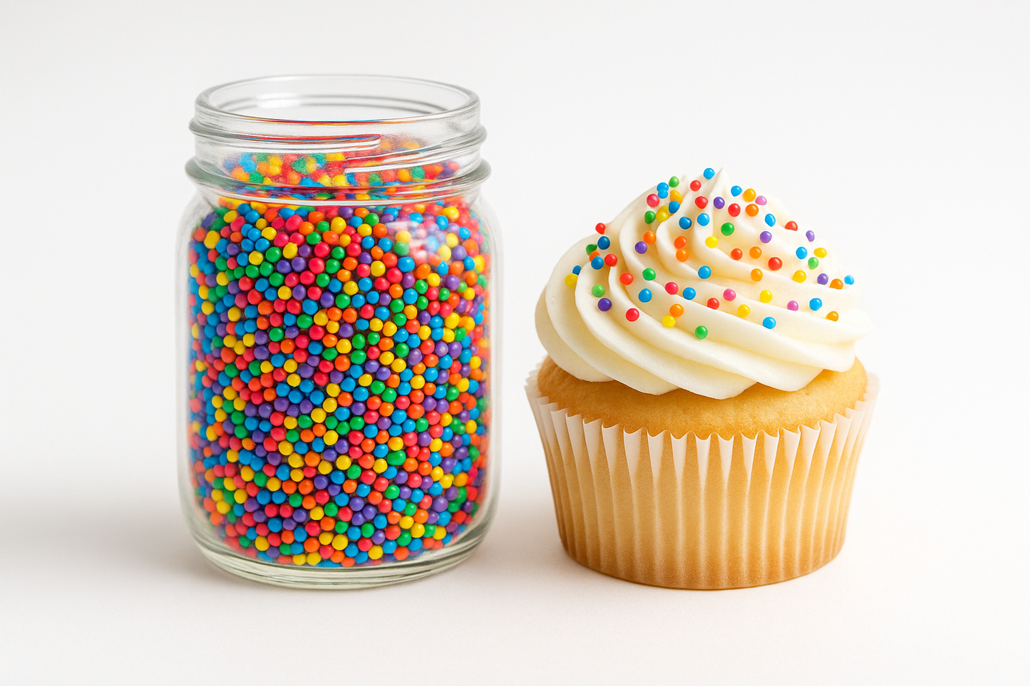Granjeas en frasco con cupcake decorado
