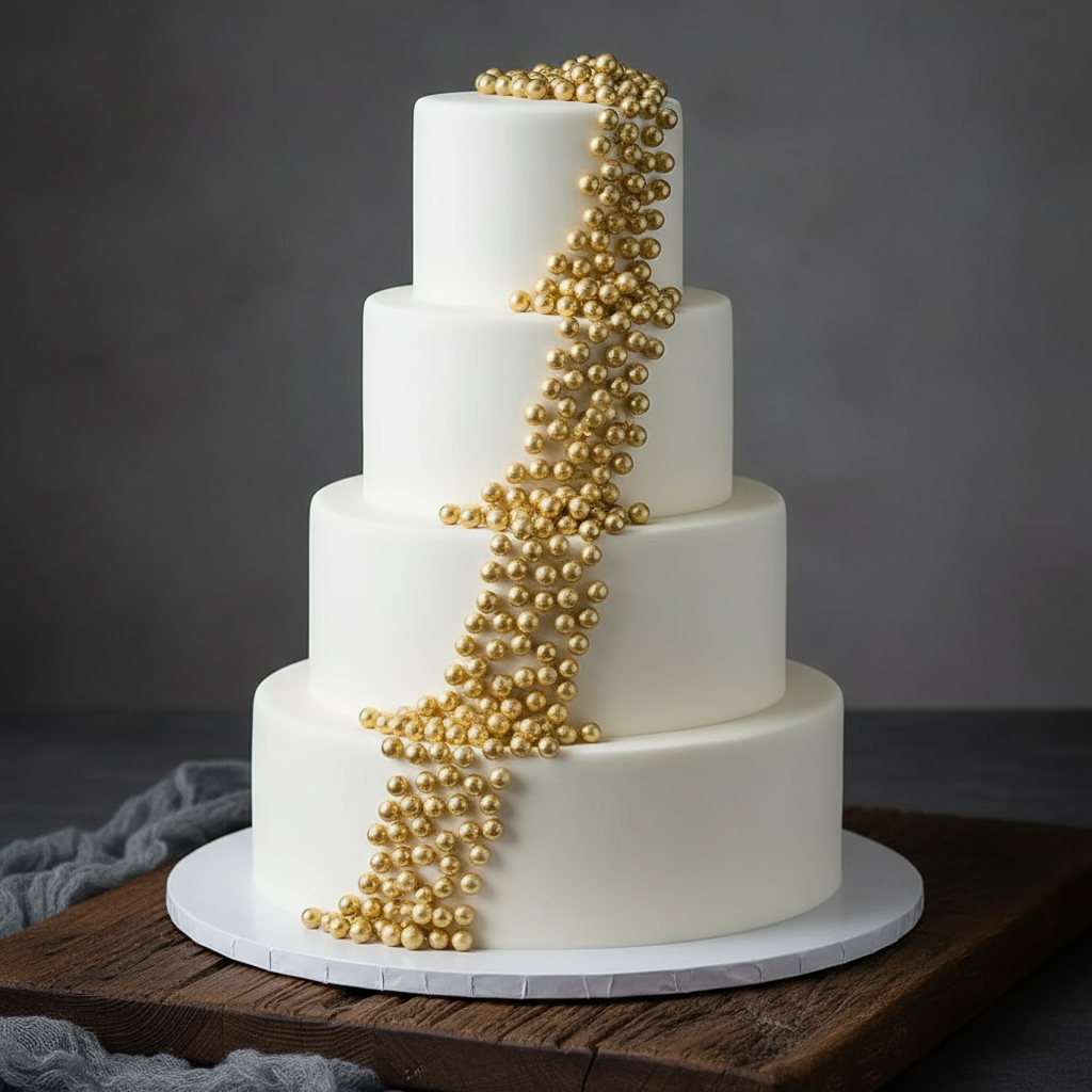 Pastel de boda con perlas