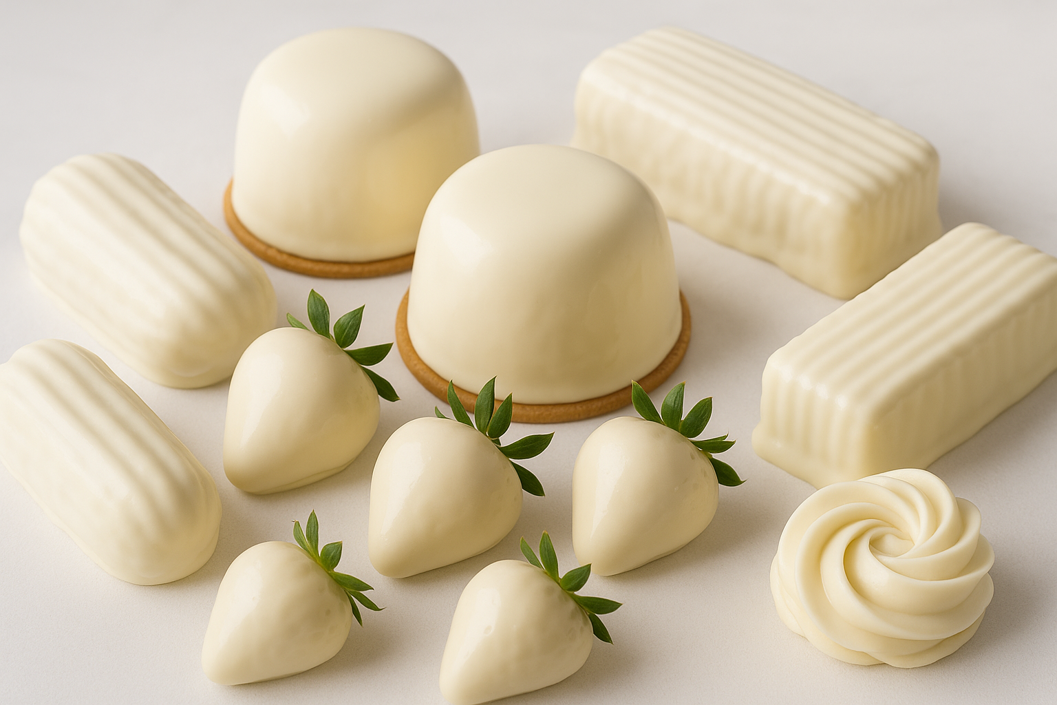 Postres con cobertura de chocolate blanco