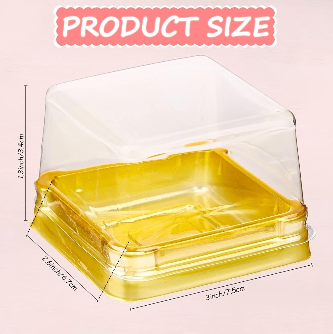 Envase Pequeño Cuadrado Negro y Dorado para Postre 3x3x1 pulgadas