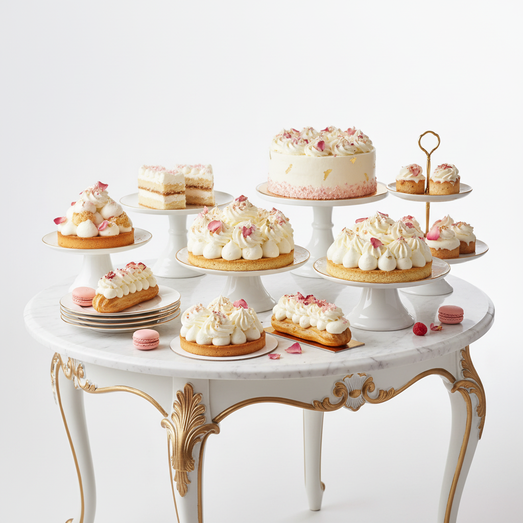 Variedad de postres decorados