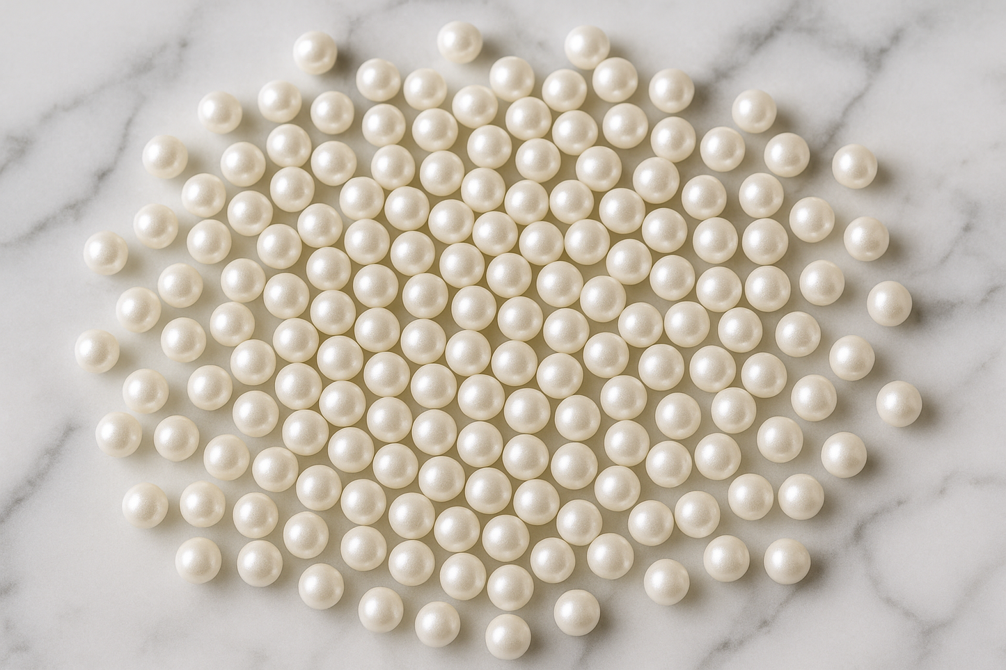 White pearl sprinkles on marble surface