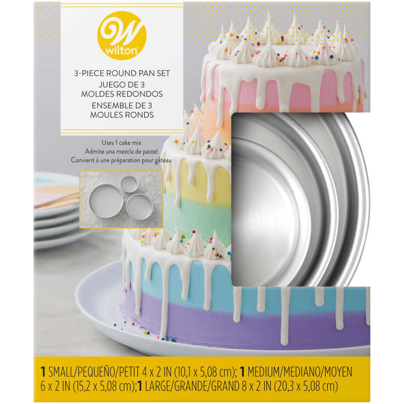 Moldes para pasteles redondos de aluminio, juego de 3 piezas con moldes para pasteles de 8, 6 y 4 pulgadas
